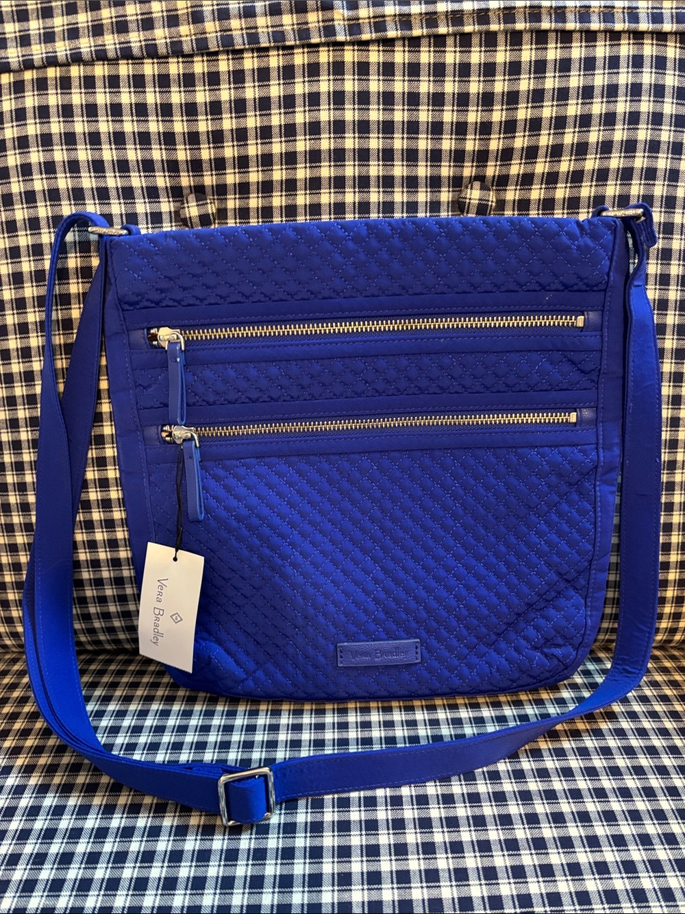 Vera Bradley Cobalt Quilted Crossbody Bag with Dual Front Zips